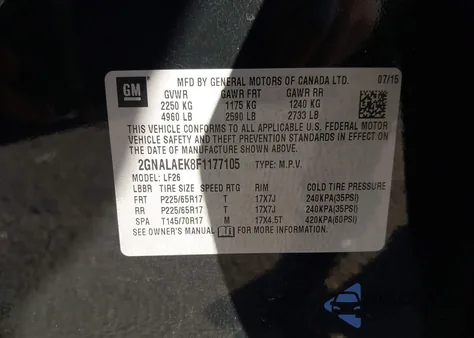 2015 Chevrolet Equinox Ls from USA, damaged, VIN 2GNALAEK8F1177105